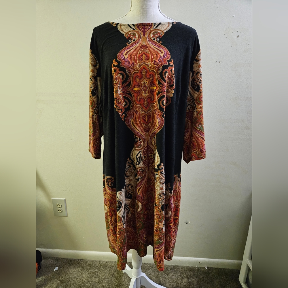 Dress Barn Black Sheath Maxi Dress 3/4 Sleeve Crew Neck